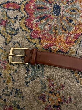Crockett & Jones Brown Leather Men's Belt with Gold Buckle